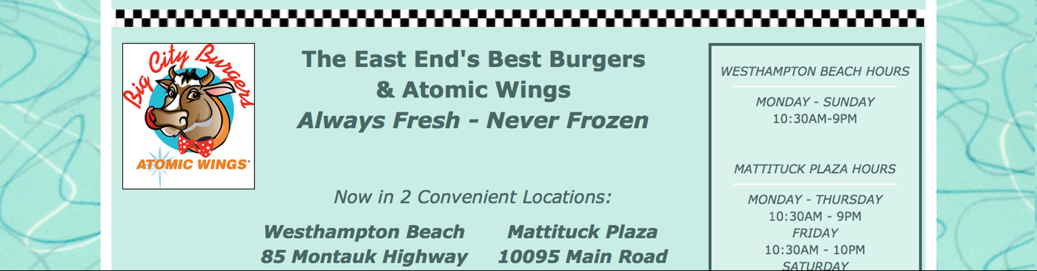 Home page for Big City Burgers and Atomic Wings